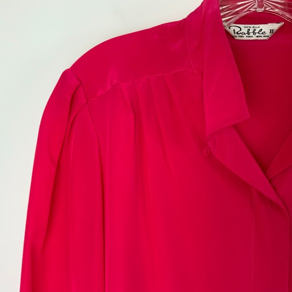 Rabble II 100% Silk Puff Long Sleeve Button Up Blouse Fuchsia/Hot Pink  Medium - Picture 13 of 16